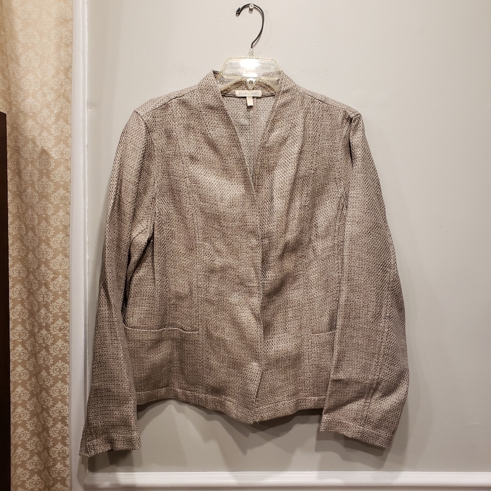 Sz Large Eileen Fisher Organic Linen and Cotton Blend Blazer Basket Weave